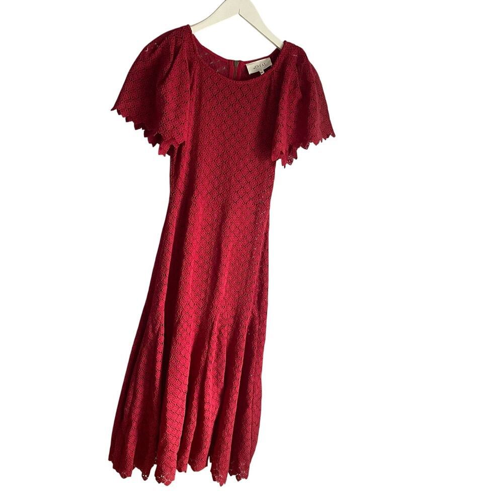 The Great. The Harmony Cotton-Guipure Lace Midi Dress Red Cottagecore sz 0